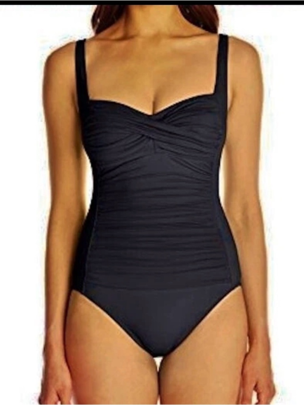 LA BLANCA Island Goddess Sweetheart Twist Ruched BLACK 1pc Swim Suit size 6